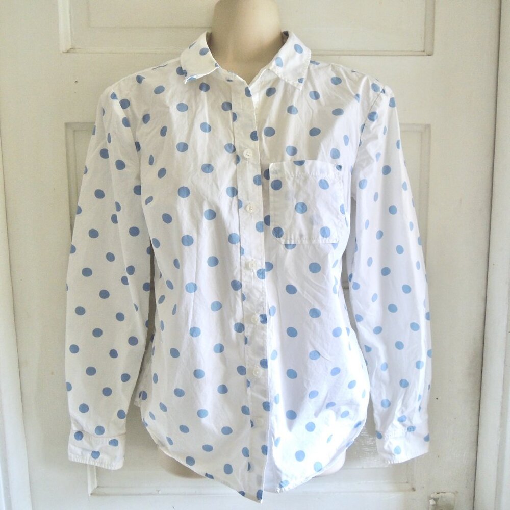 Boden White & Blue Polka Dot Classic Shirt US2 UK6 *Runs L